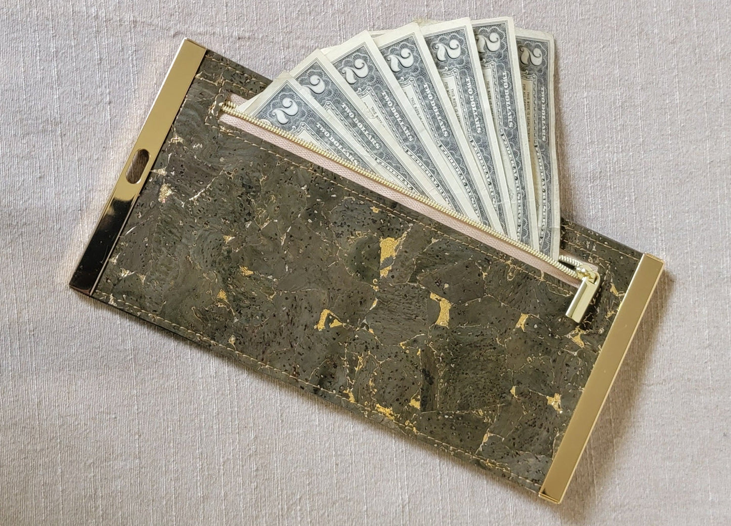 Cork Wallet - Olive Green/Gold