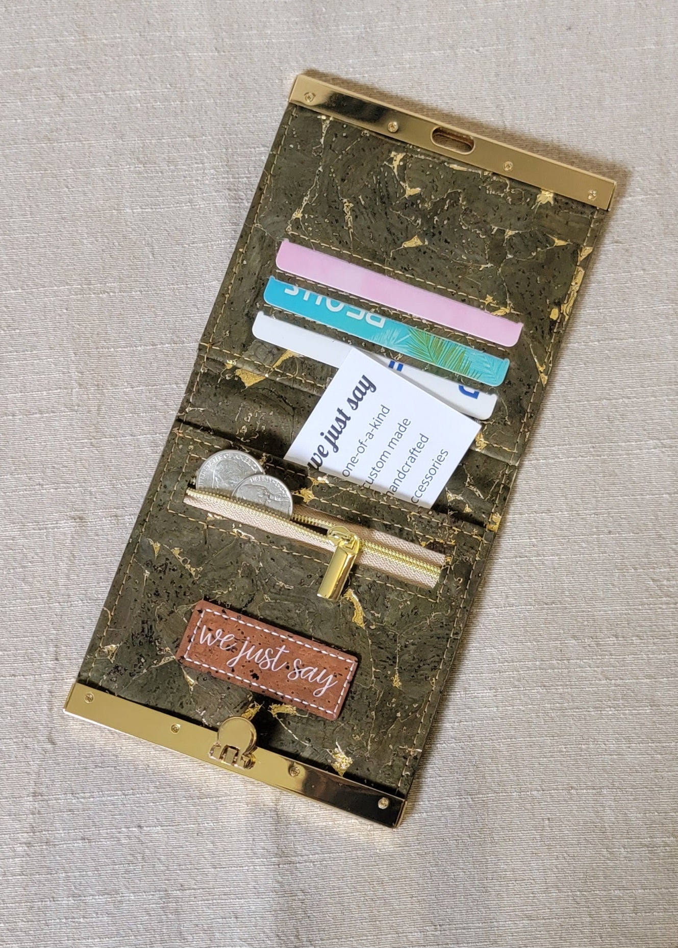 Cork Wallet - Olive Green/Gold