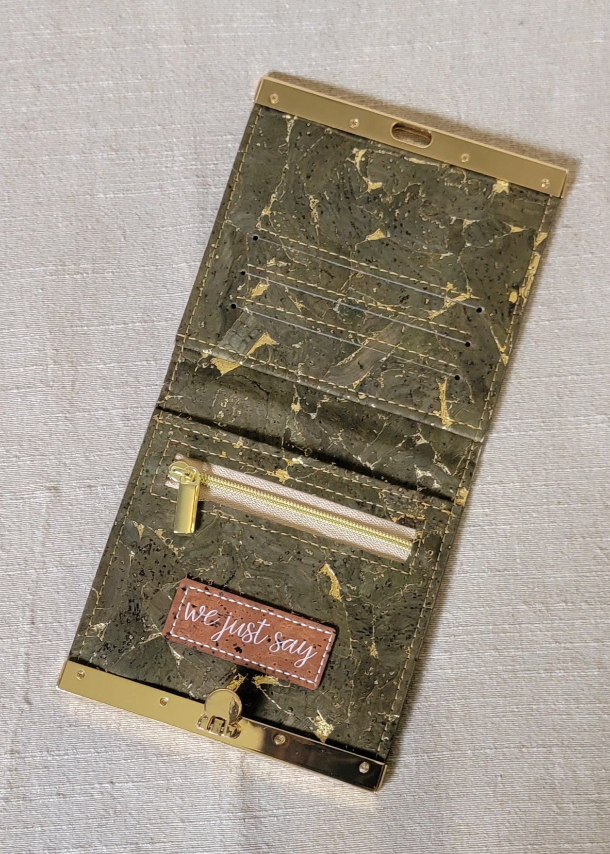 Cork Wallet - Olive Green/Gold