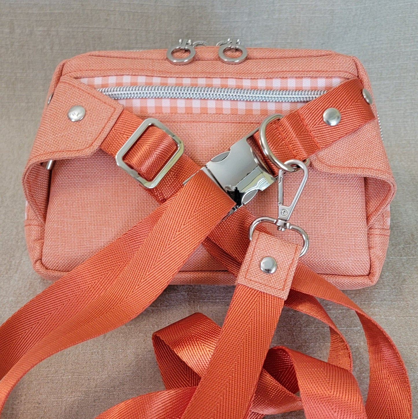 Crossbody Waist Pack - Orange/Gingham