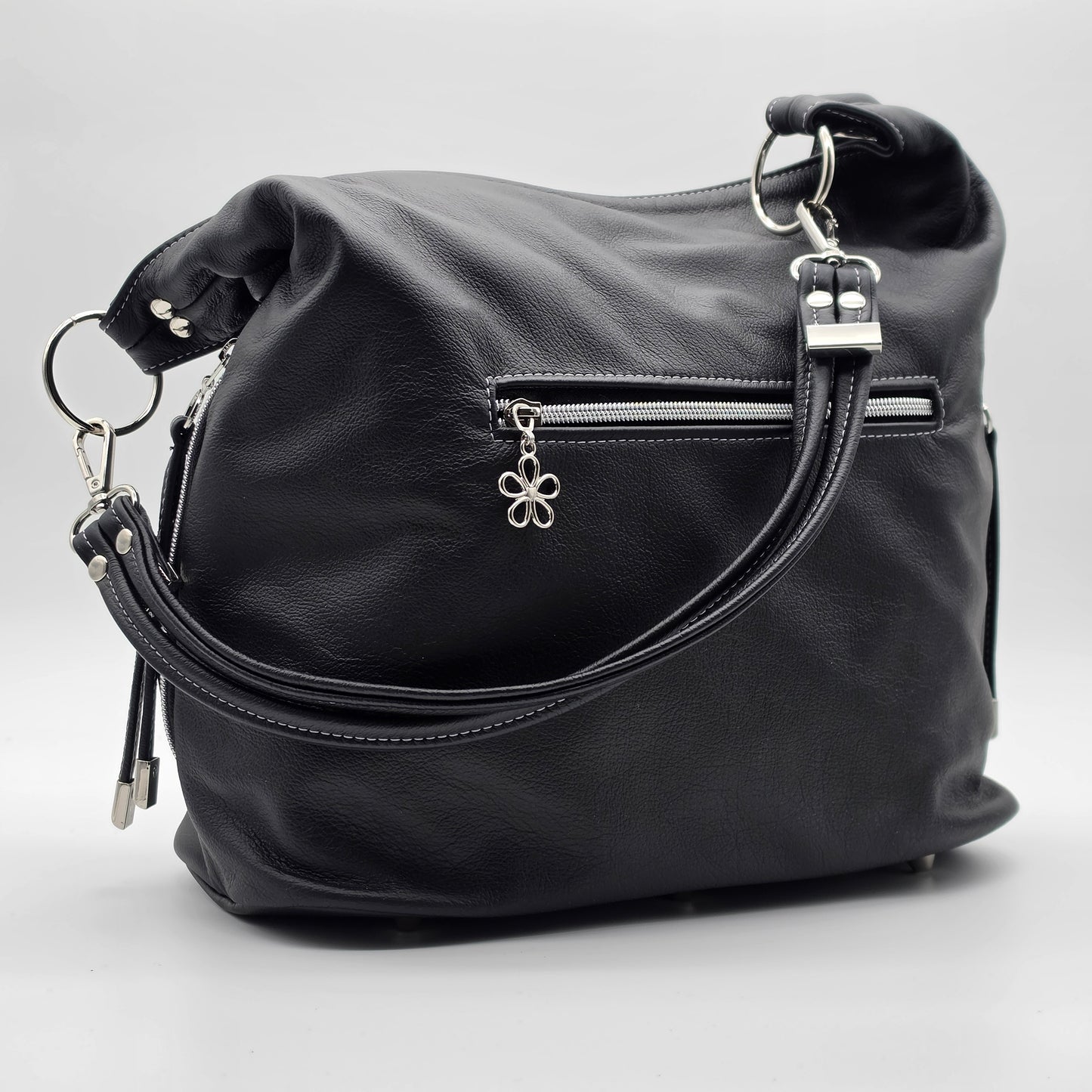 Simplistic Slouch Shoulder Bag - Black Leather