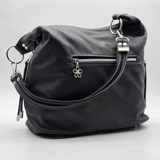 Simplistic Slouch Shoulder Bag - Black Leather