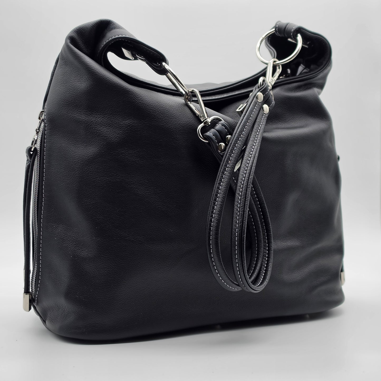 Simplistic Slouch Shoulder Bag - Black Leather