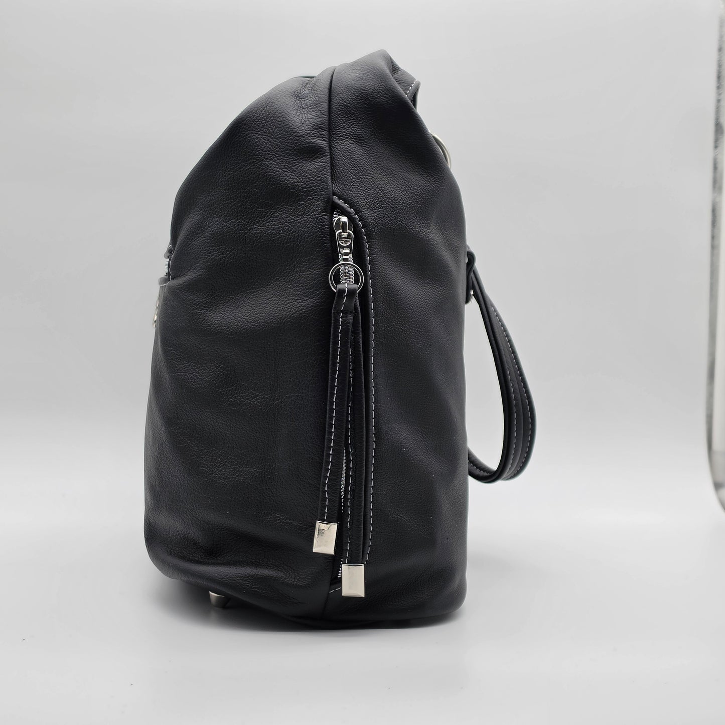 Simplistic Slouch Shoulder Bag - Black Leather
