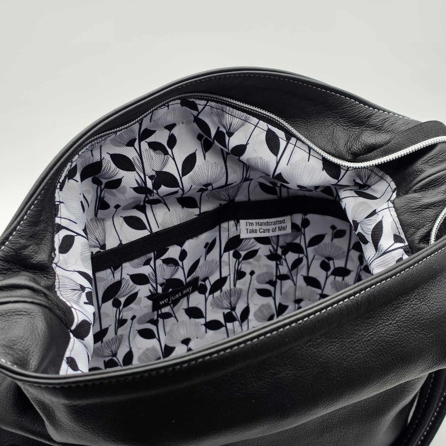 Simplistic Slouch Shoulder Bag - Black Leather