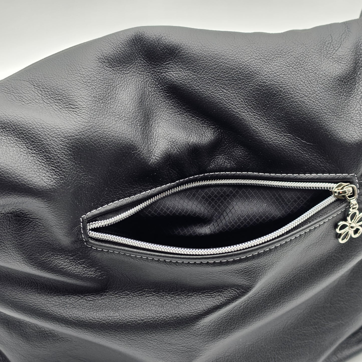 Simplistic Slouch Shoulder Bag - Black Leather
