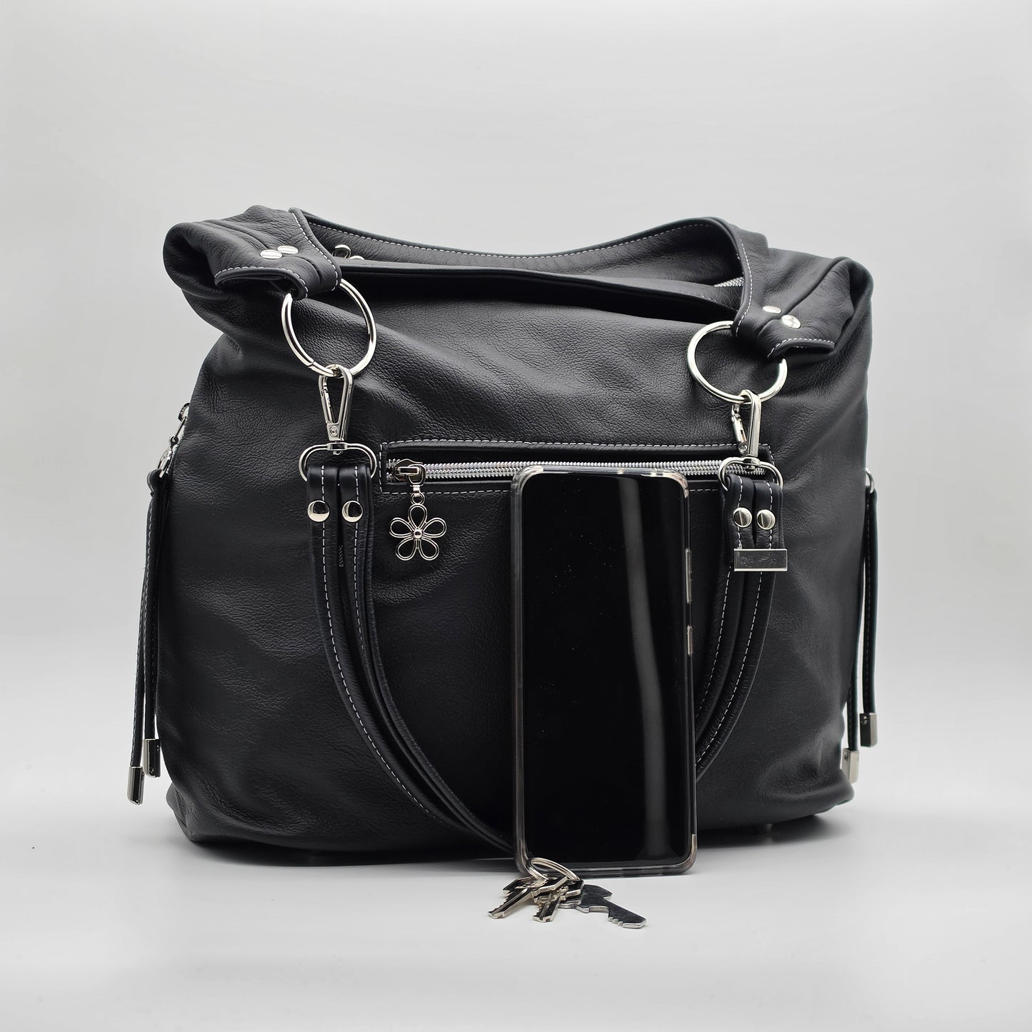 Simplistic Slouch Shoulder Bag - Black Leather