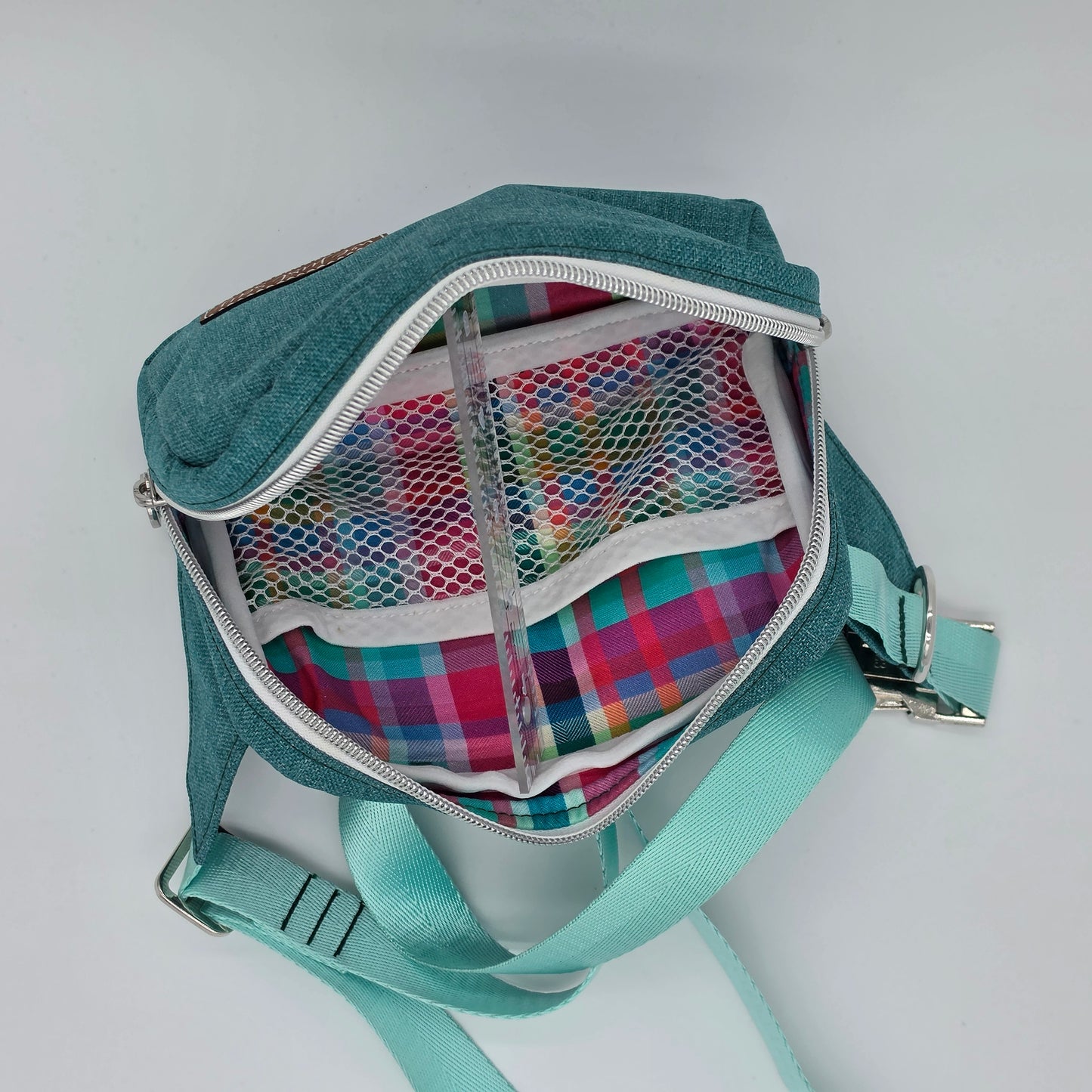 Crossbody Waist Pack - Teal/Gingham