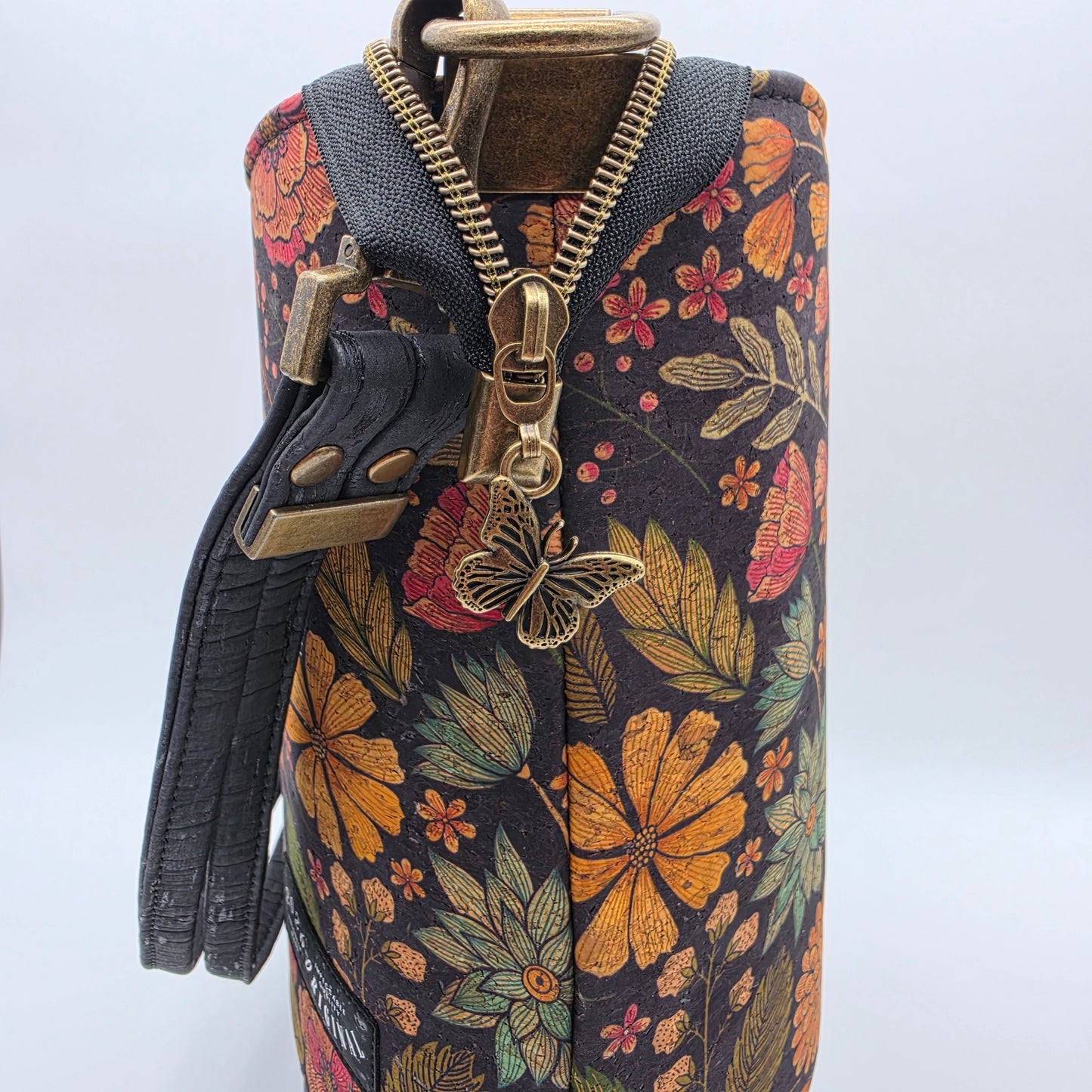 Handcrafted Cork Bucket Bag - Fall Floral