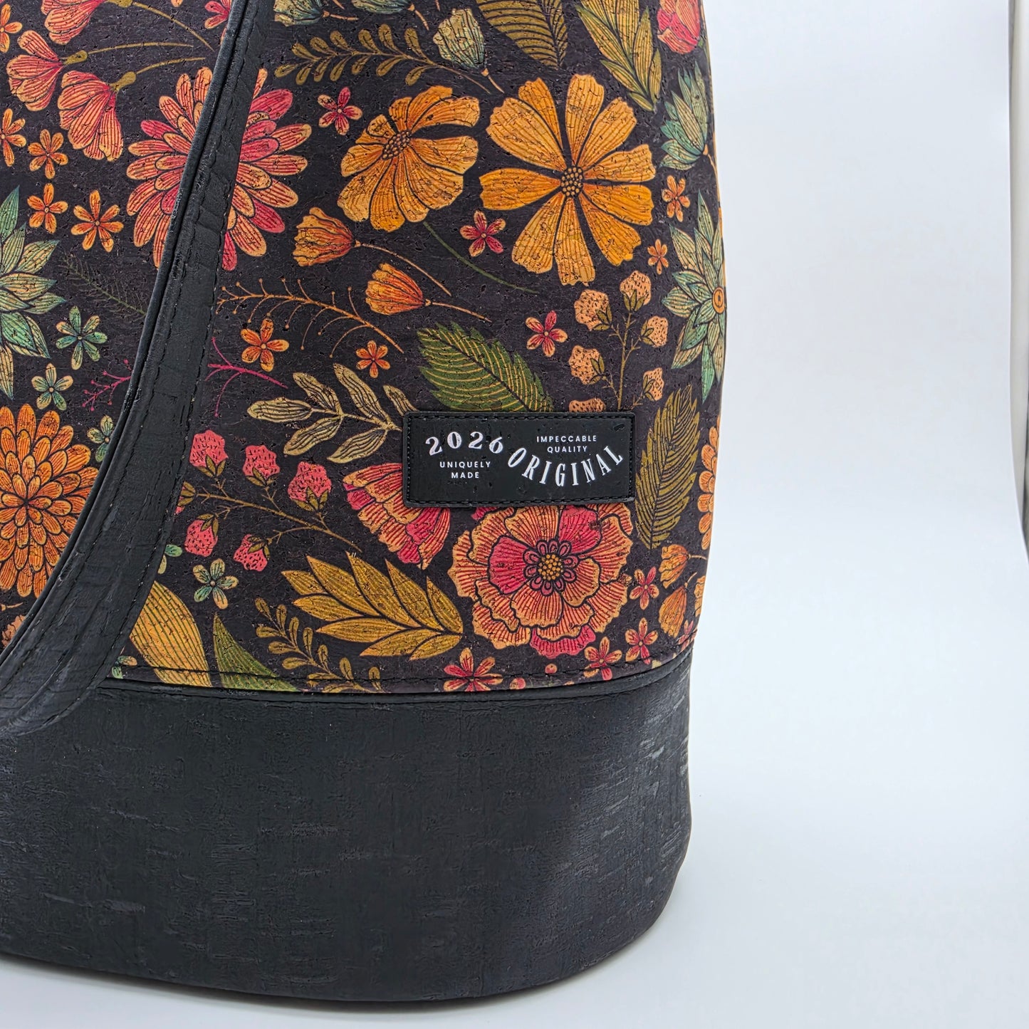 Handcrafted Cork Bucket Bag - Fall Floral
