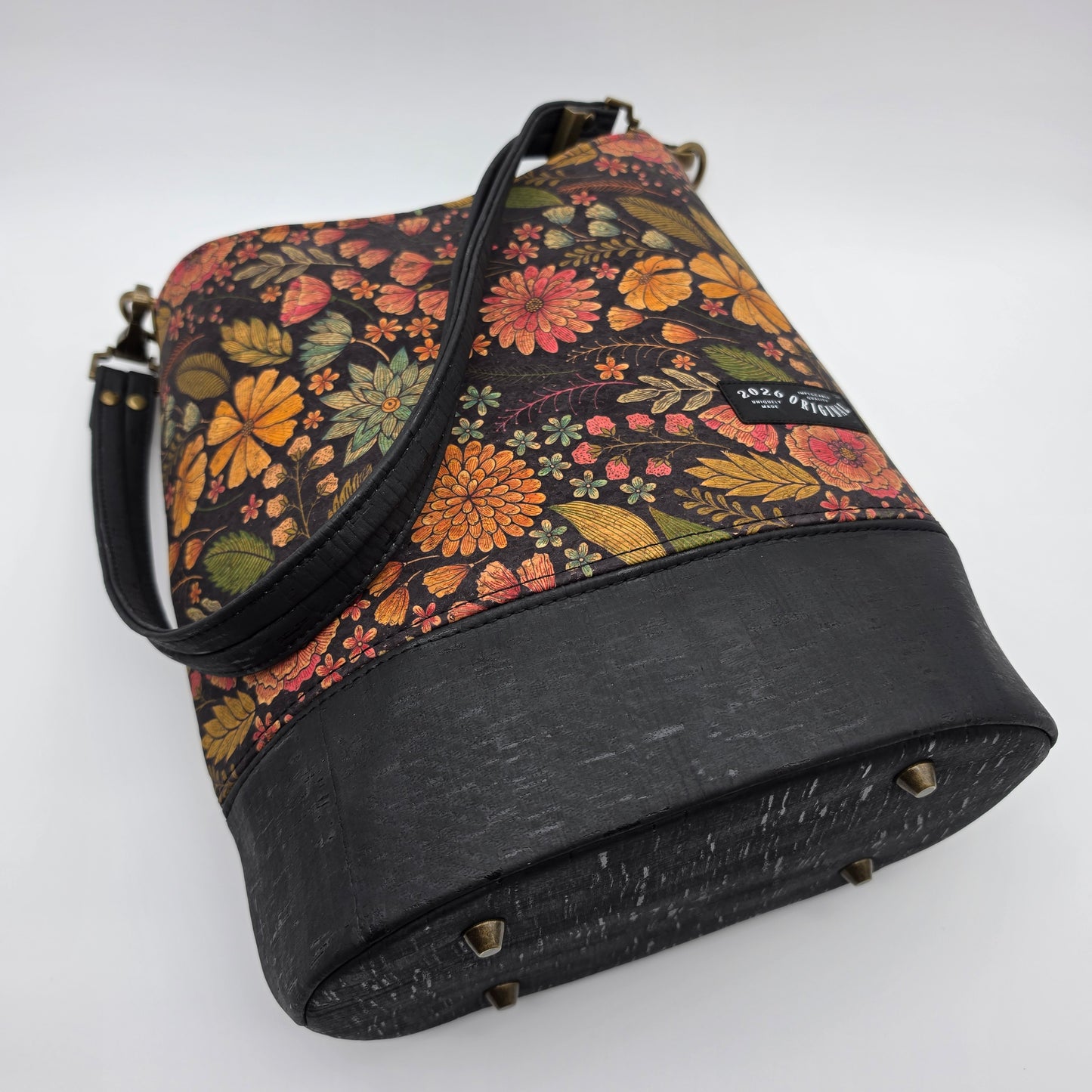 Handcrafted Cork Bucket Bag - Fall Floral