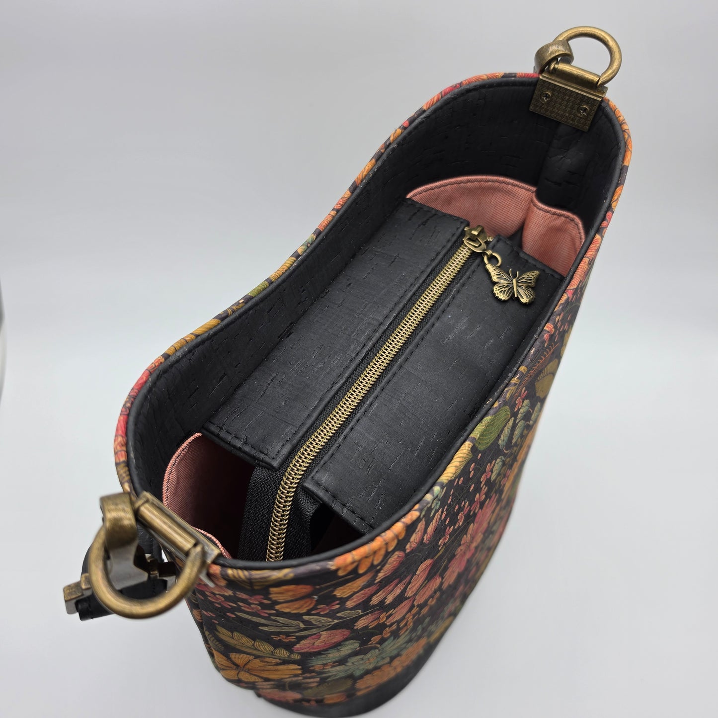 Handcrafted Cork Bucket Bag - Fall Floral