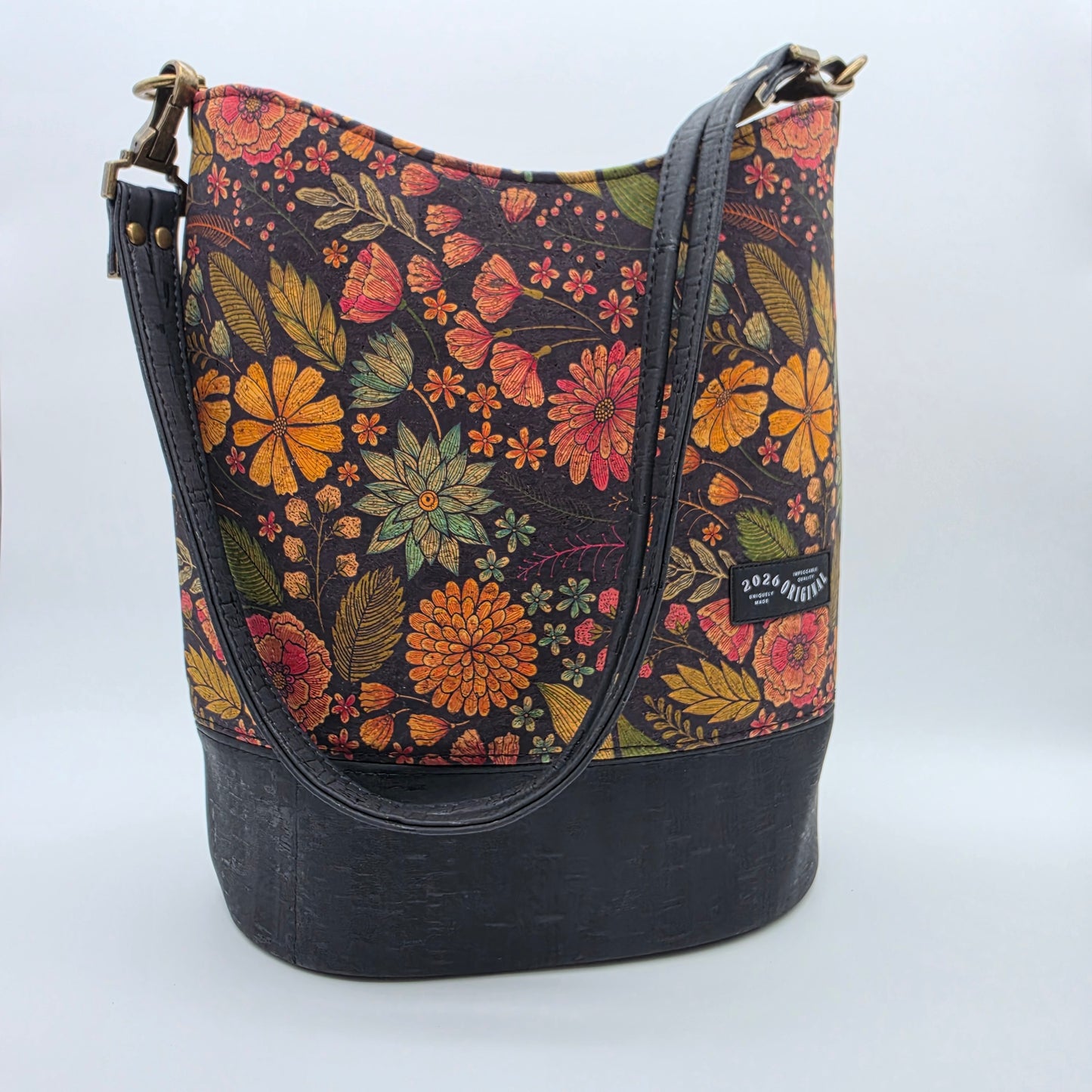 Handcrafted Cork Bucket Bag - Fall Floral