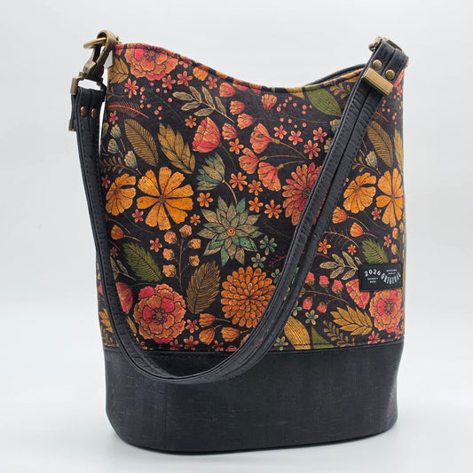 Handcrafted Cork Bucket Bag - Fall Floral